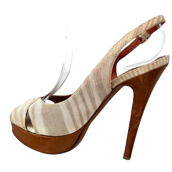 MISSONI Signature Leather Slingback 5" Platform Heel in Beige & Cream Size 7 - Picture 6 of 16